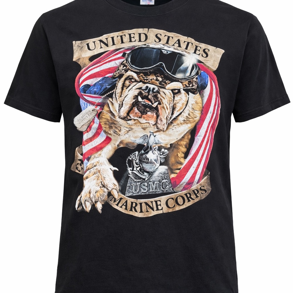 USMC Bulldog Marine Corps Graphic Tee XL Black Bayside Made in USA